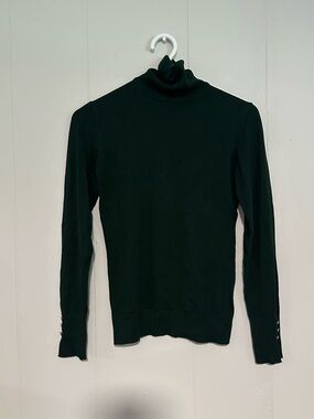 Women's Dark Green Turtleneck Sweater - Classic Lightweight Knit